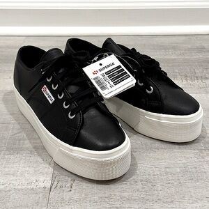 NWT Black Leather Superga’s